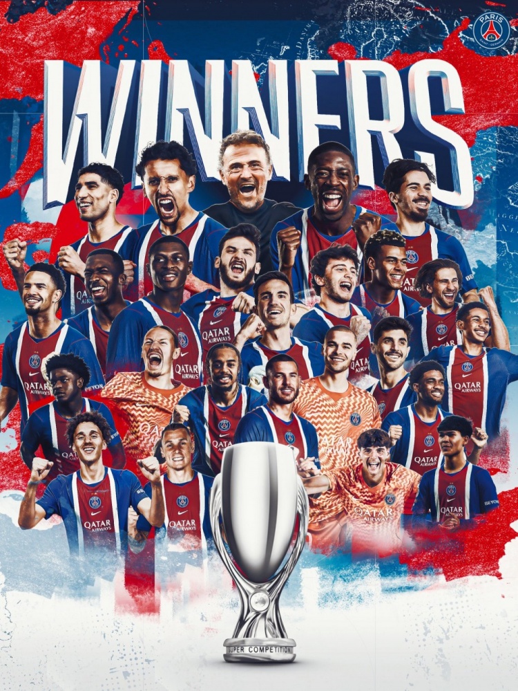 巴黎2-1维拉卫冕欧超杯，2024/25赛季以来第10座冠军入账
